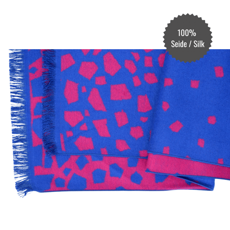 Seidenflanell Schal Blau Pink Gefleckt